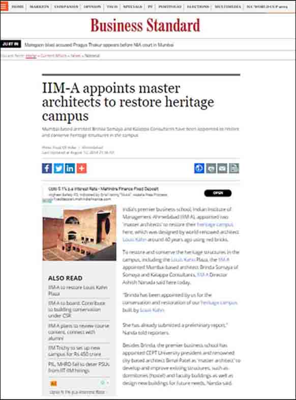 IIM- A Appoints Master Architects to Restore Heritage Campus, Business Standard